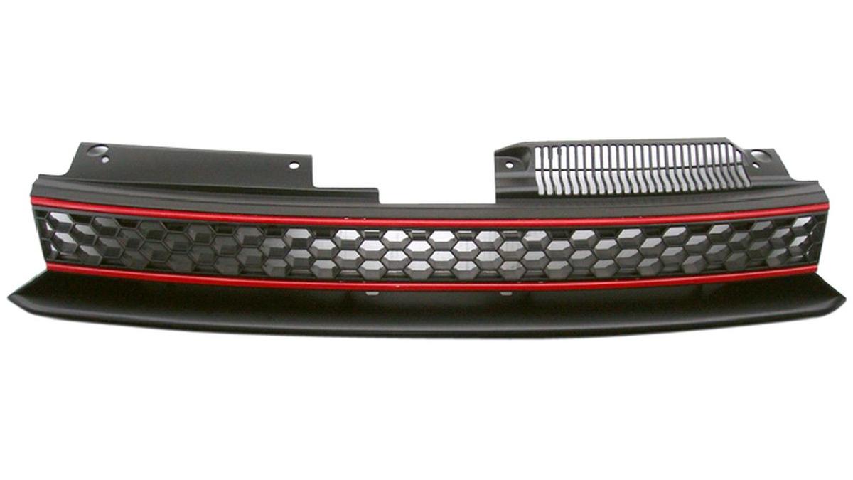 Grill+sans+logo+en+Look-GTi+sur+mesure+pour+Volkswagen+Golf+VI+2008-2012+Noir%2FRouge
